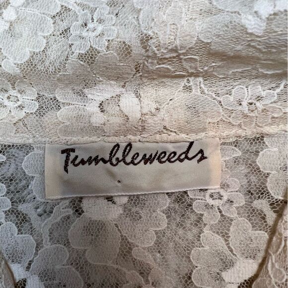 Tumbleweeds Cream Lace Button Front Tie Neck Blouse - Picture 10 of 10